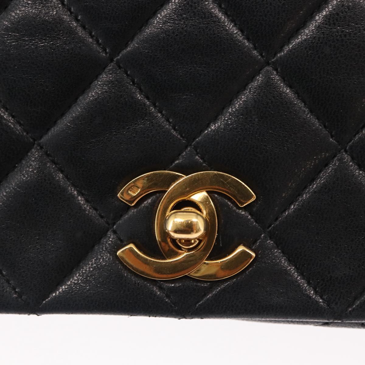 CHANEL Matelasse Chain Shoulder Bag Lamb Skin Black Gold CC Auth 158097SAV