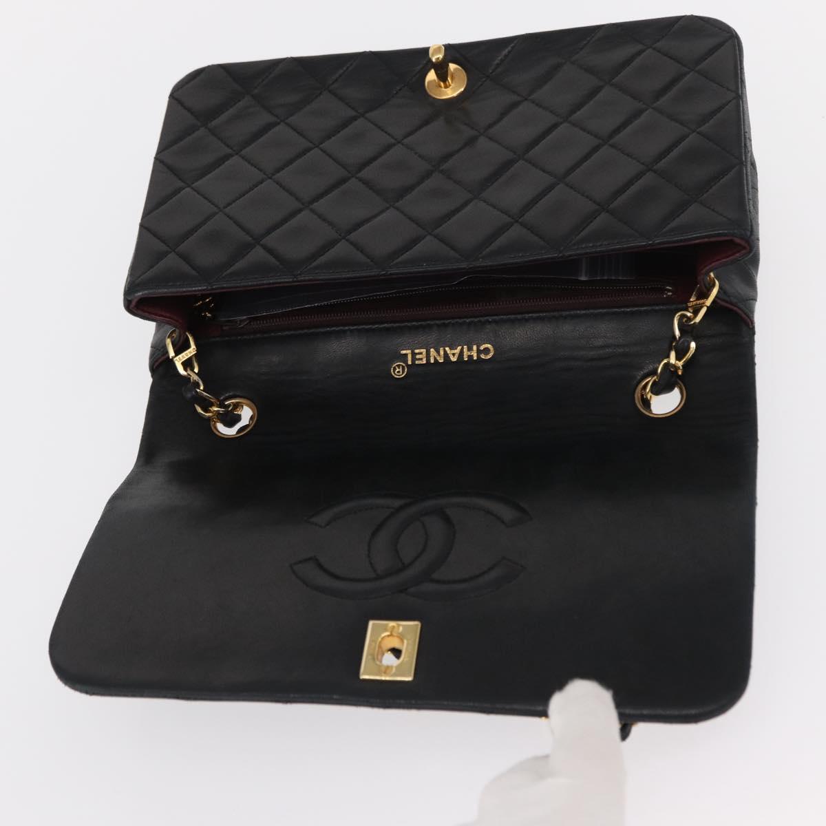 CHANEL Matelasse Chain Shoulder Bag Lamb Skin Black Gold CC Auth 158097SAV