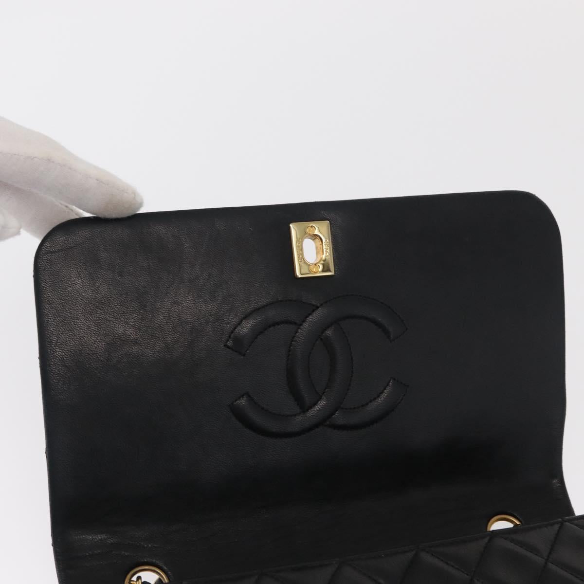 CHANEL Matelasse Chain Shoulder Bag Lamb Skin Black Gold CC Auth 158097SAV