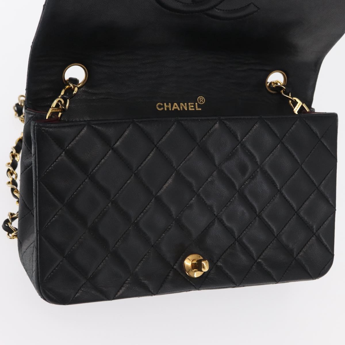 CHANEL Matelasse Chain Shoulder Bag Lamb Skin Black Gold CC Auth 158097SAV