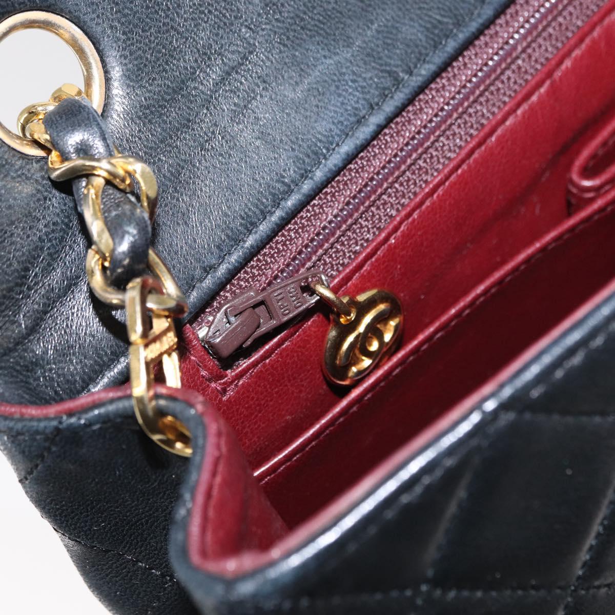 CHANEL Matelasse Chain Shoulder Bag Lamb Skin Black Gold CC Auth 158097SAV