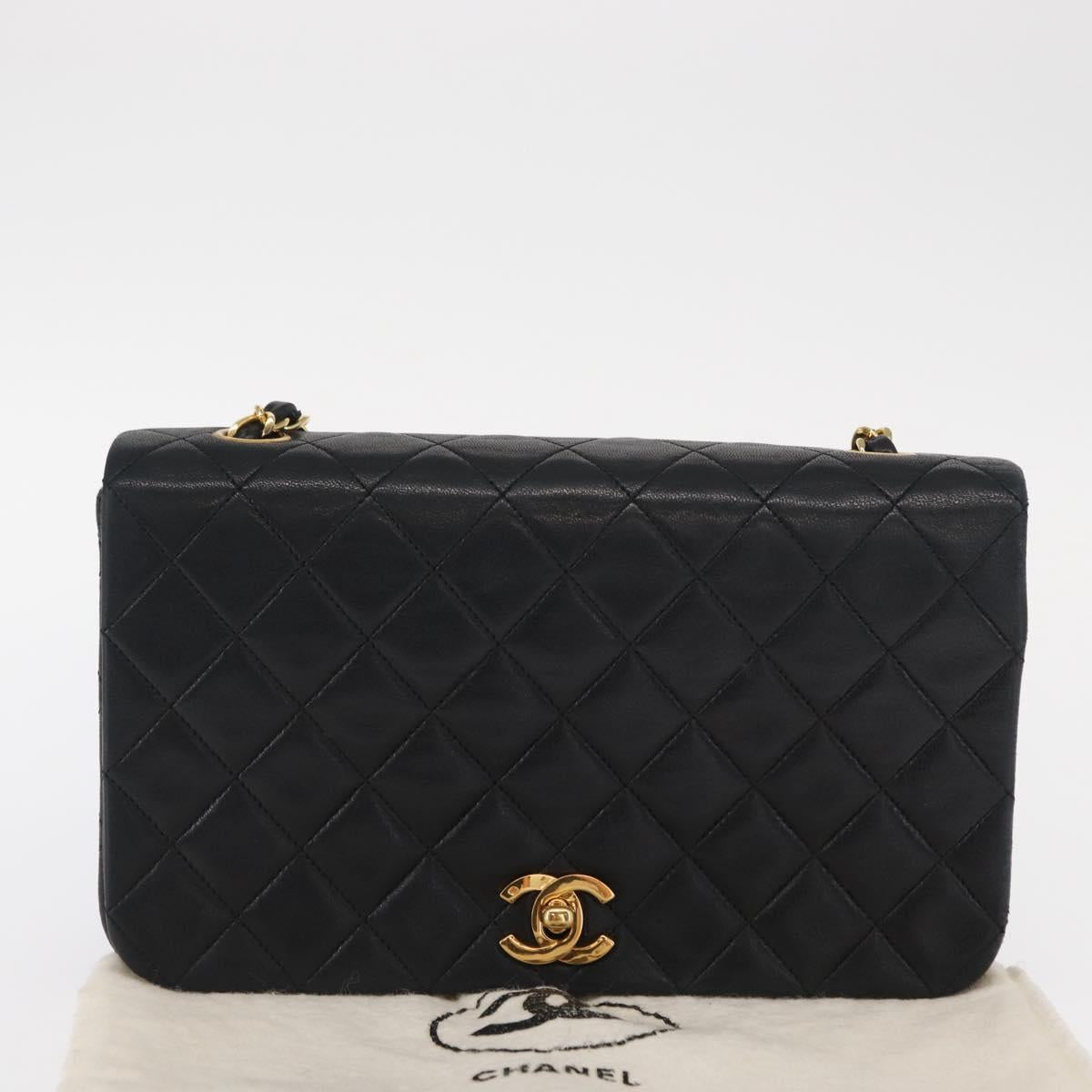 CHANEL Matelasse Chain Shoulder Bag Lamb Skin Black Gold CC Auth 158097SAV
