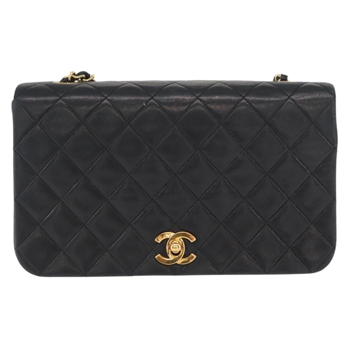 CHANEL Matelasse Chain Shoulder Bag Lamb Skin Black Gold CC Auth 158097SAV