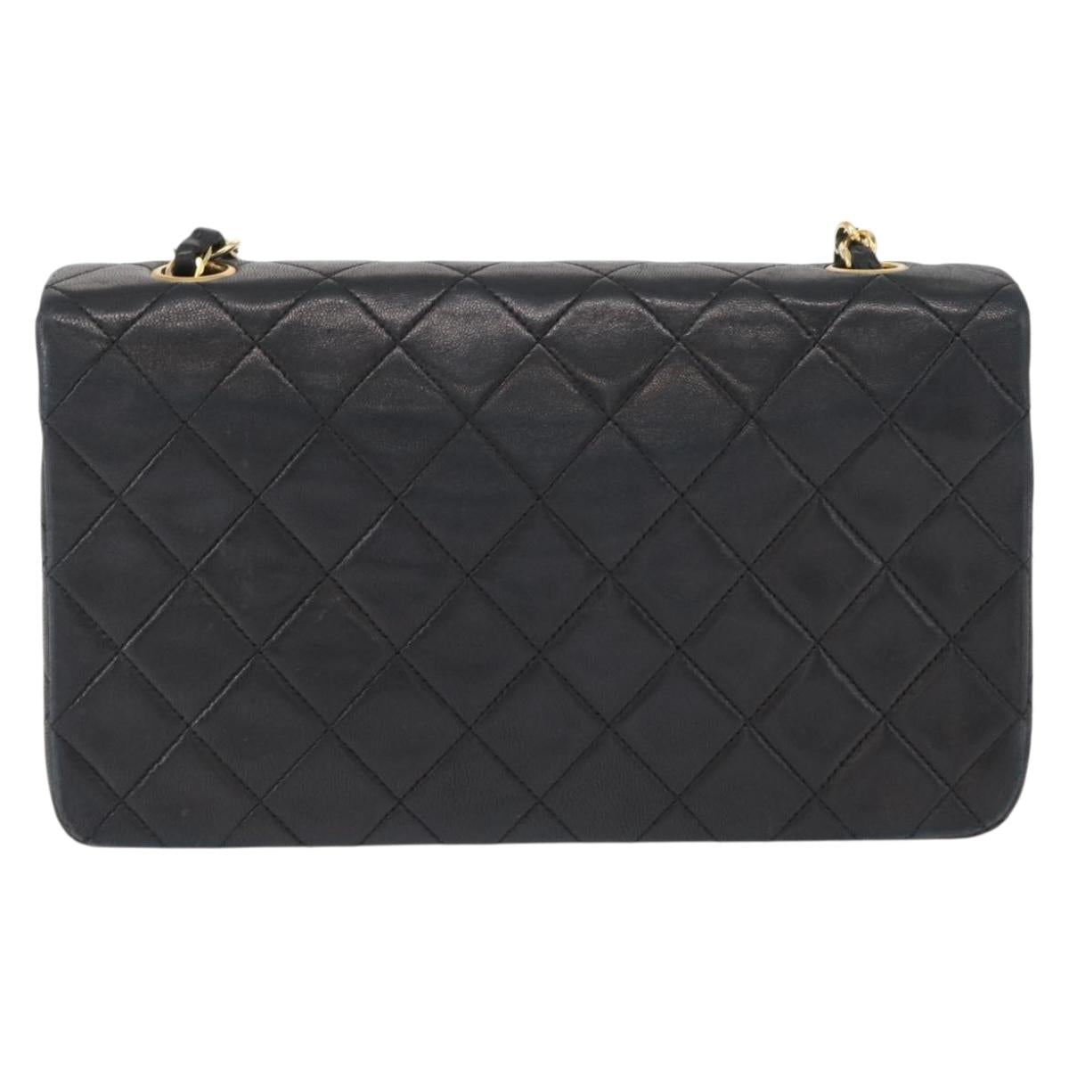 CHANEL Matelasse Chain Shoulder Bag Lamb Skin Black Gold CC Auth 158097SAV