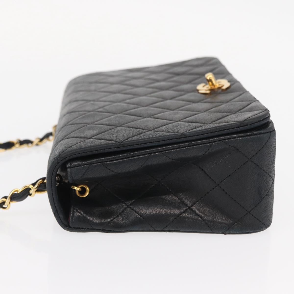CHANEL Matelasse Chain Shoulder Bag Lamb Skin Black Gold CC Auth 158097SAV