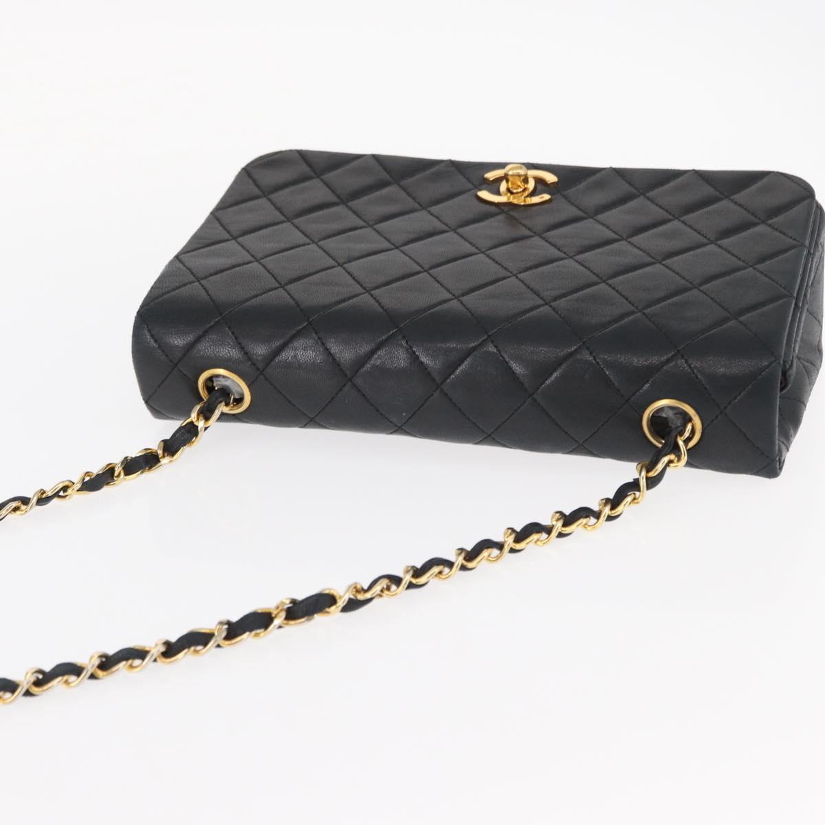 CHANEL Matelasse Chain Shoulder Bag Lamb Skin Black Gold CC Auth 158097SAV