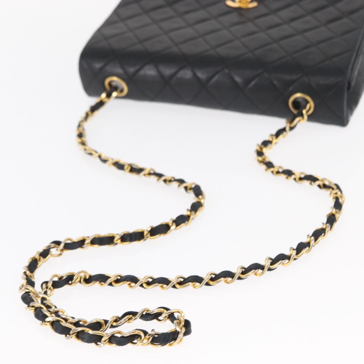 CHANEL Matelasse Chain Shoulder Bag Lamb Skin Black Gold CC Auth 158097SAV