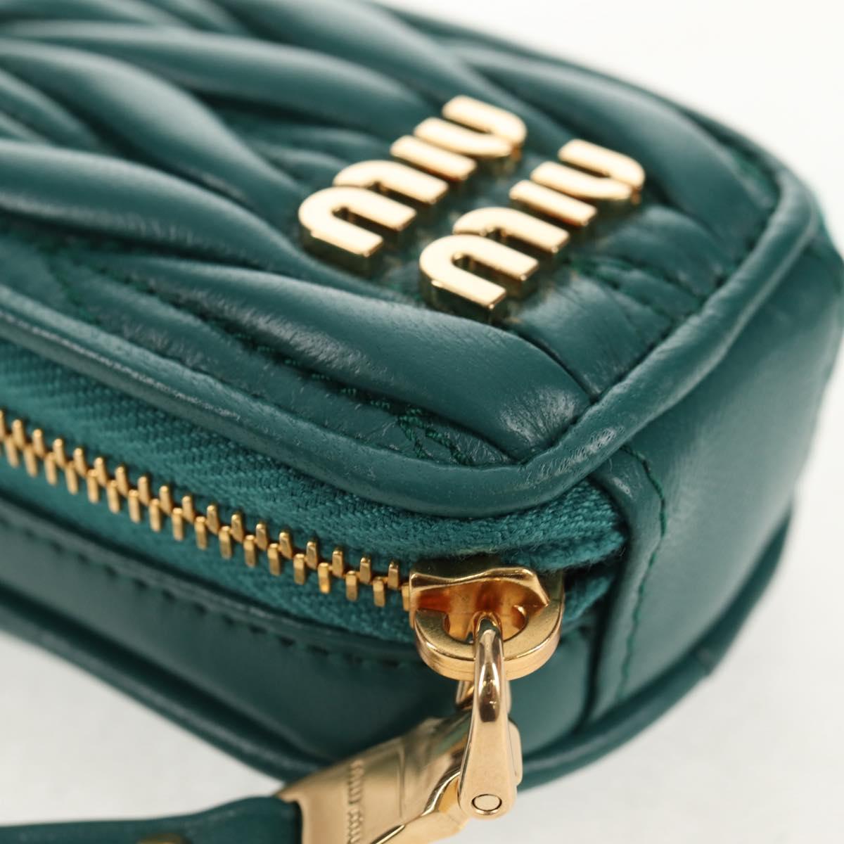 Miu Miu Matelasse Pouch Leather Green Gold Auth 158101SM
