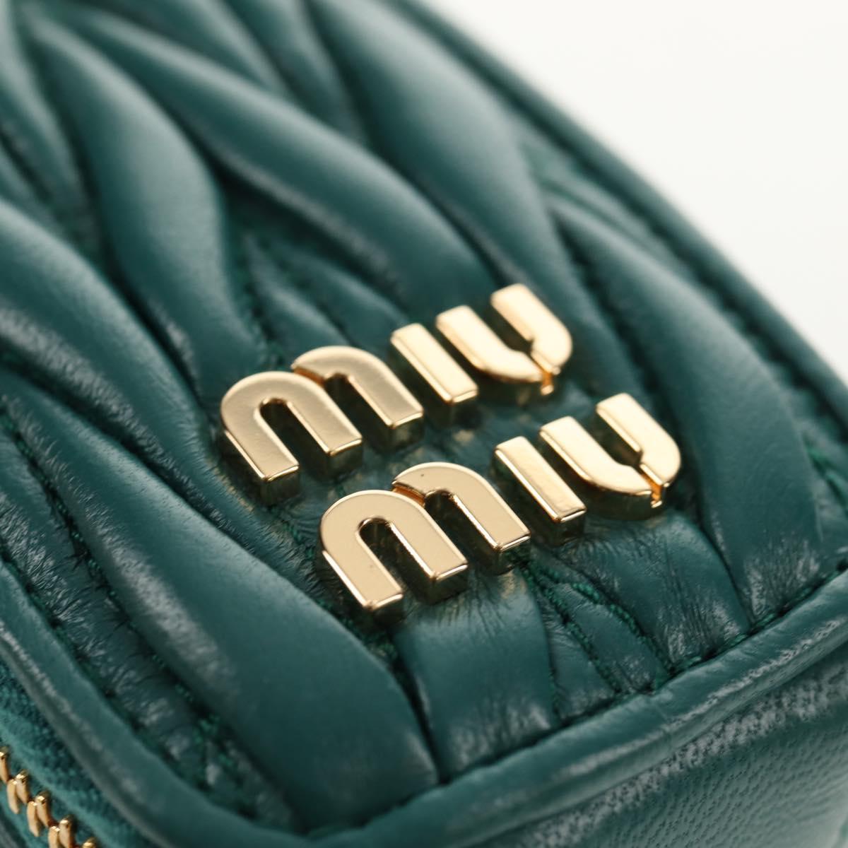 Miu Miu Matelasse Pouch Leather Green Gold Auth 158101SM