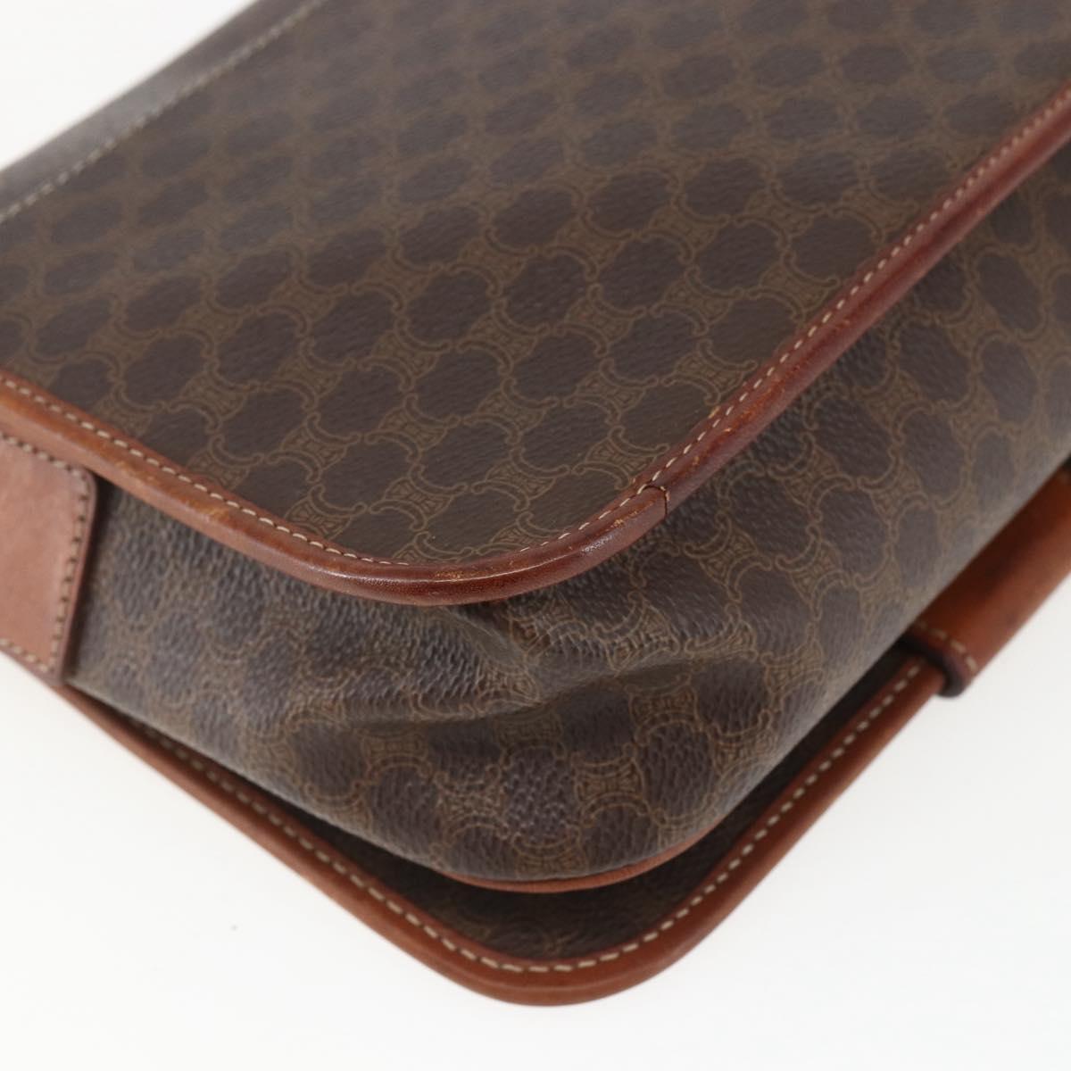 CELINE Macadam Canvas Circle Shoulder Bag PVC Leather Brown Gold Auth 158110