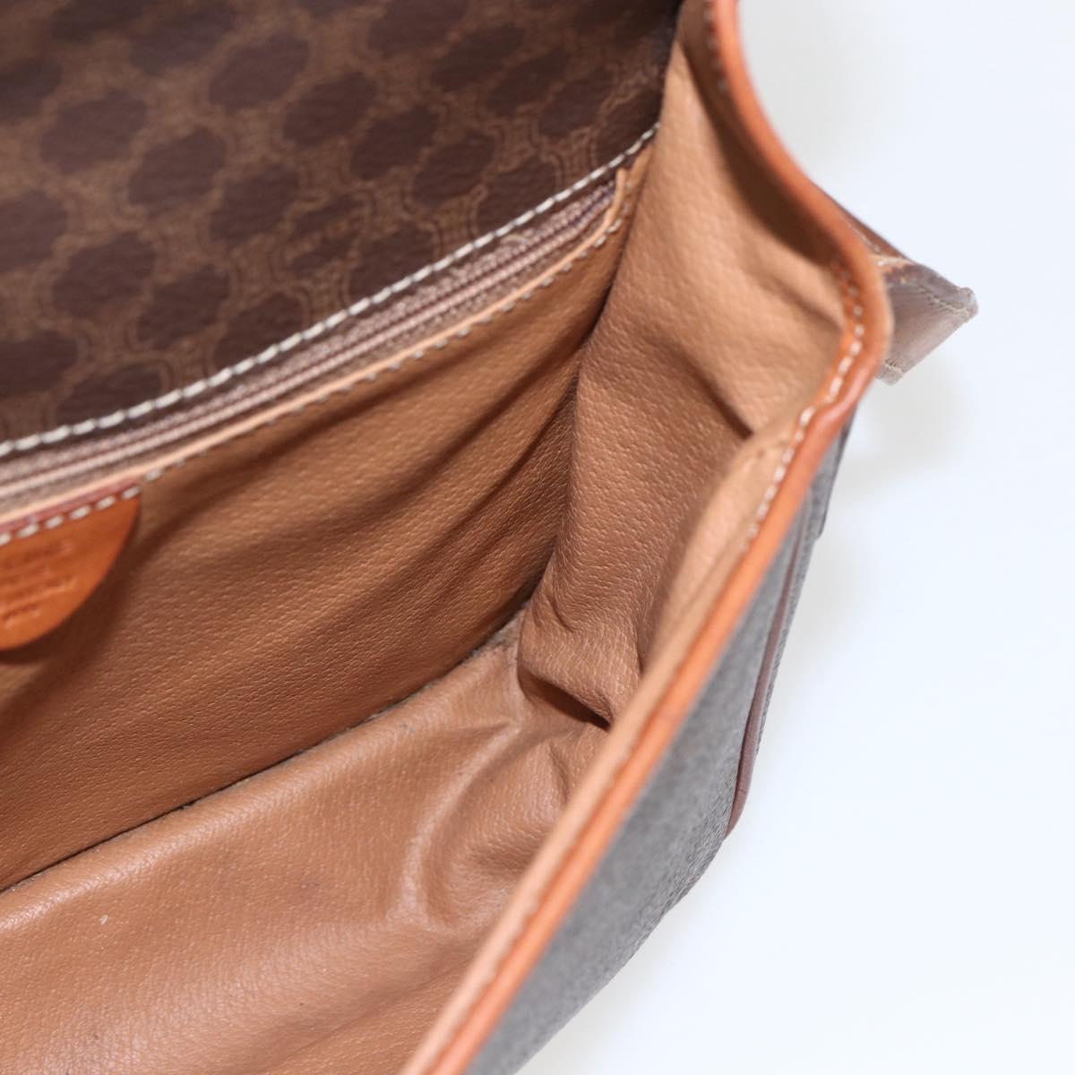 CELINE Macadam Canvas Circle Shoulder Bag PVC Leather Brown Gold Auth 158110