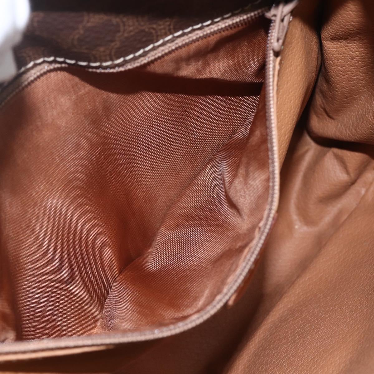 CELINE Macadam Canvas Circle Shoulder Bag PVC Leather Brown Gold Auth 158110
