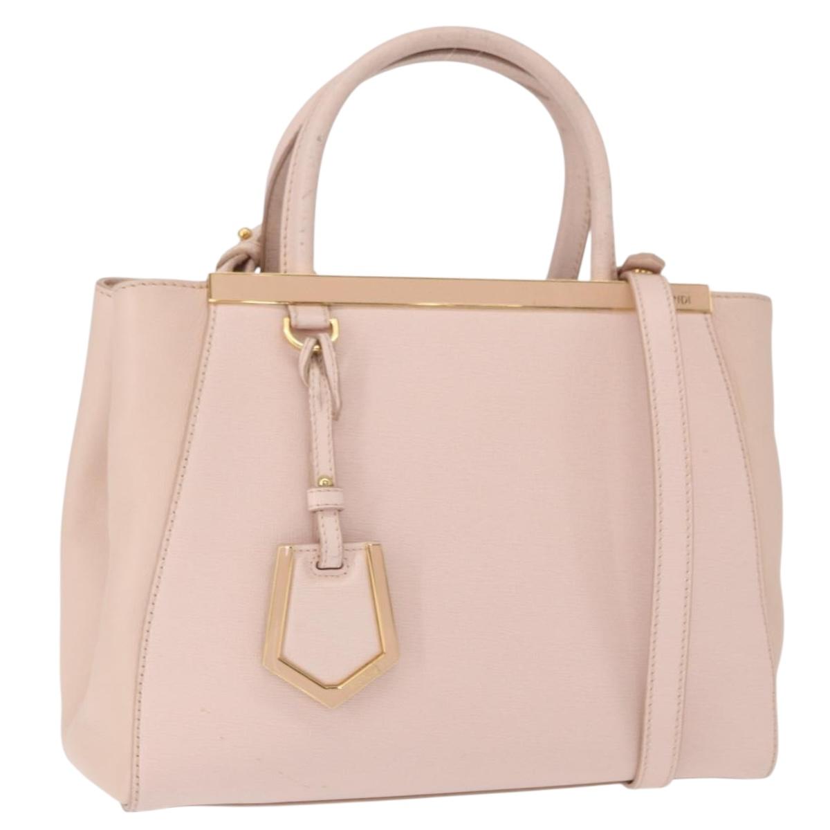 FENDI 2JOURS Hand Bag Leather 2way Beige Gold Auth 158111