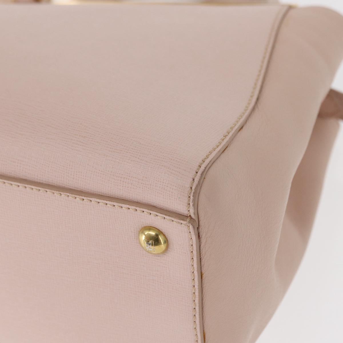 FENDI 2JOURS Hand Bag Leather 2way Beige Gold Auth 158111