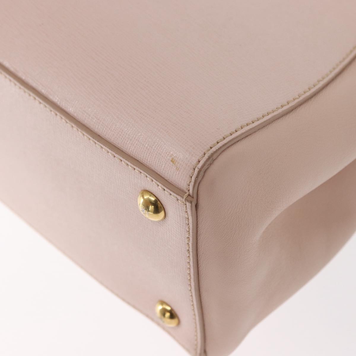 FENDI 2JOURS Hand Bag Leather 2way Beige Gold Auth 158111