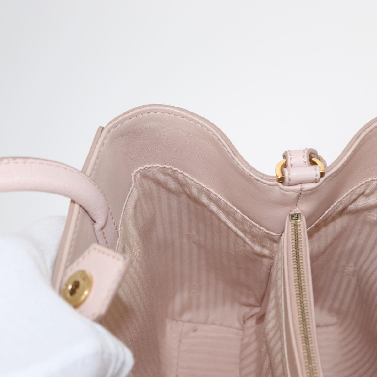 FENDI 2JOURS Hand Bag Leather 2way Beige Gold Auth 158111