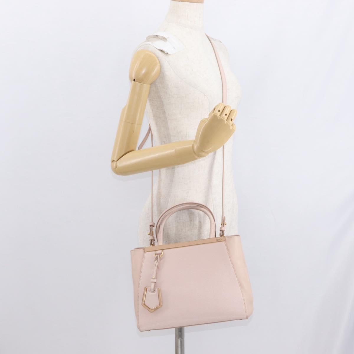 FENDI 2JOURS Hand Bag Leather 2way Beige Gold Auth 158111