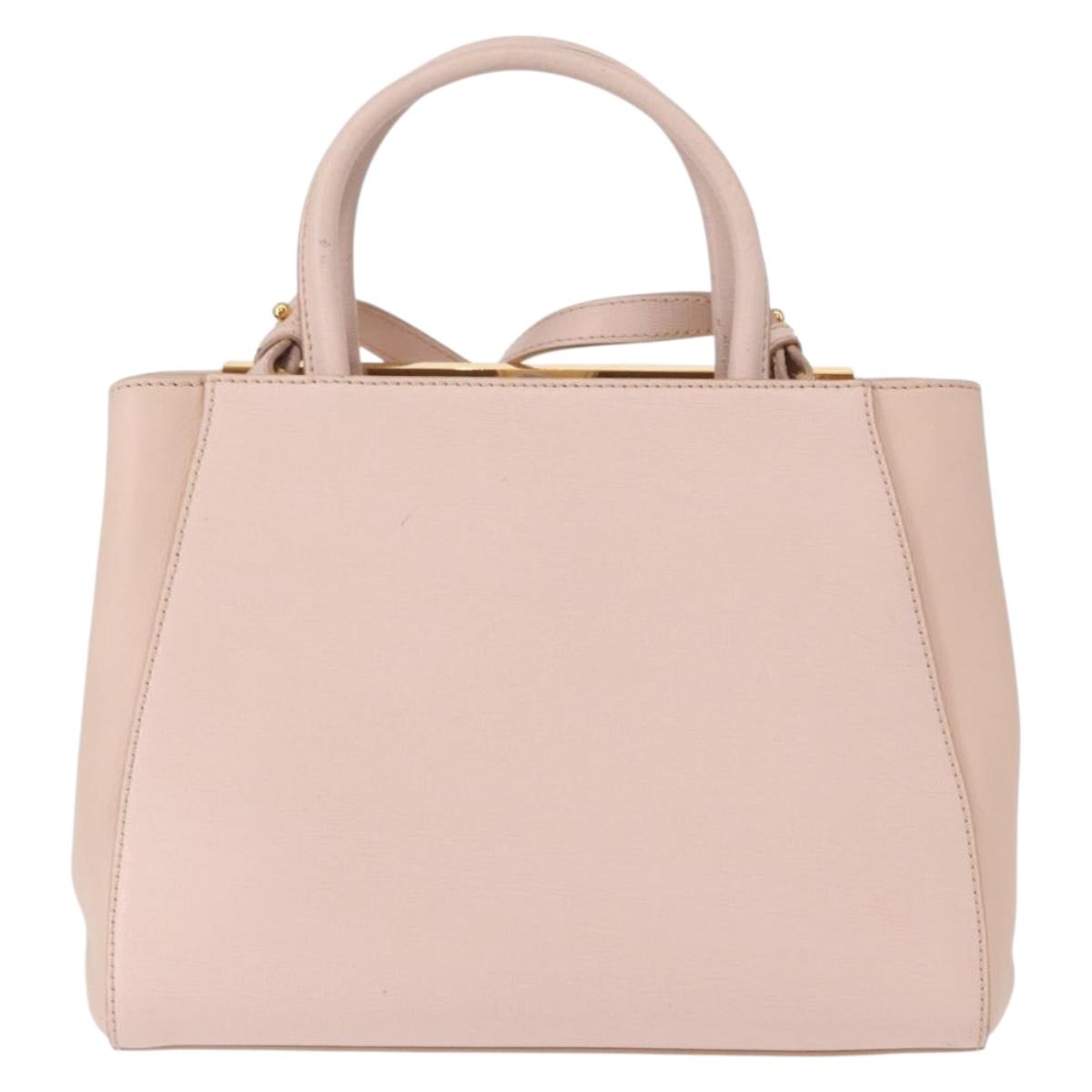 FENDI 2JOURS Hand Bag Leather 2way Beige Gold Auth 158111