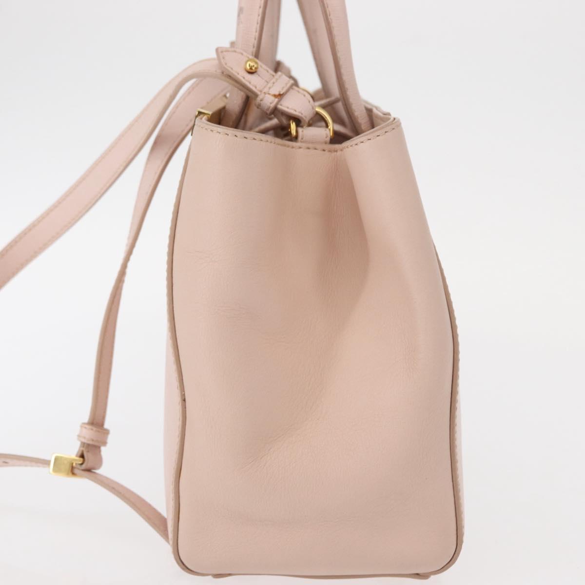 FENDI 2JOURS Hand Bag Leather 2way Beige Gold Auth 158111