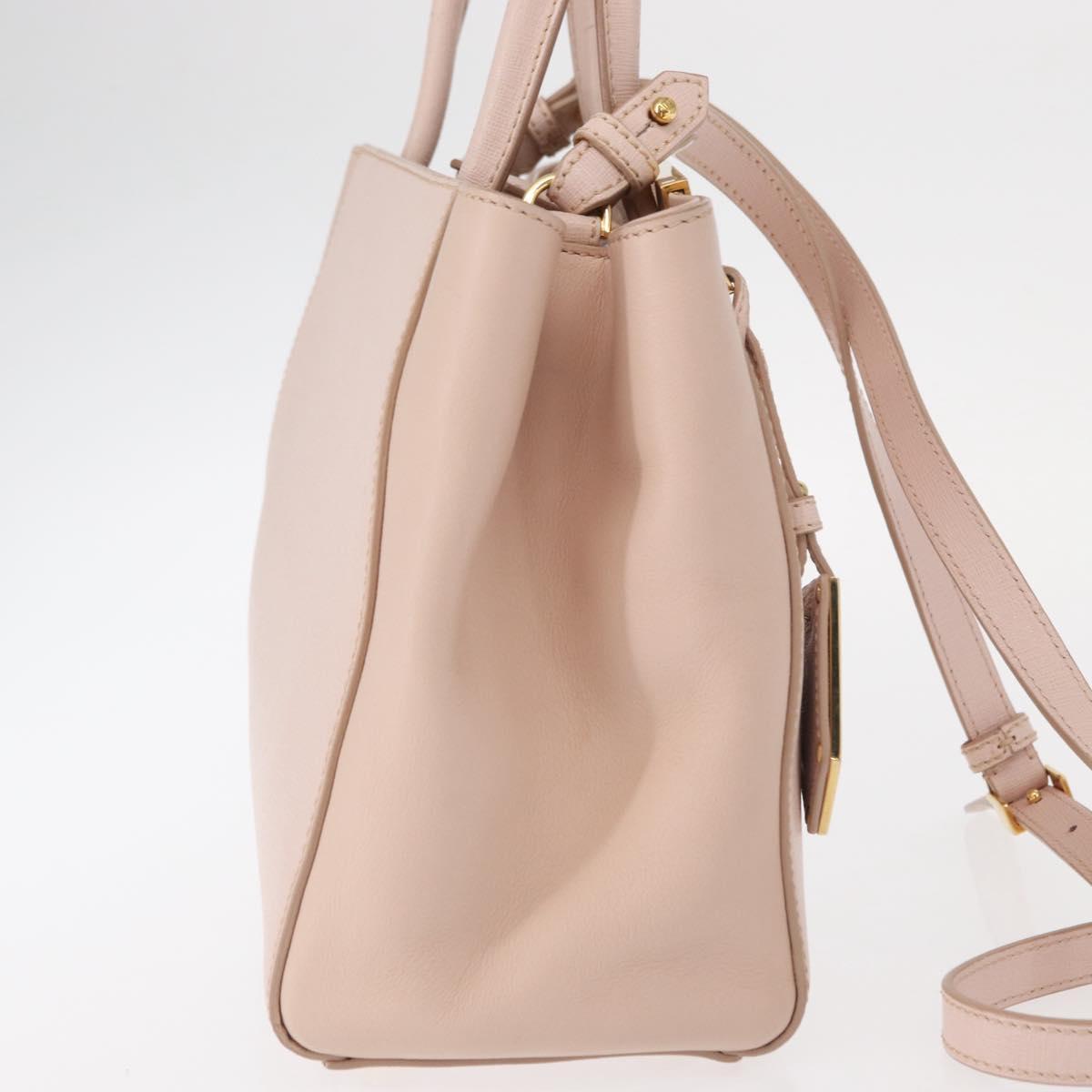 FENDI 2JOURS Hand Bag Leather 2way Beige Gold Auth 158111