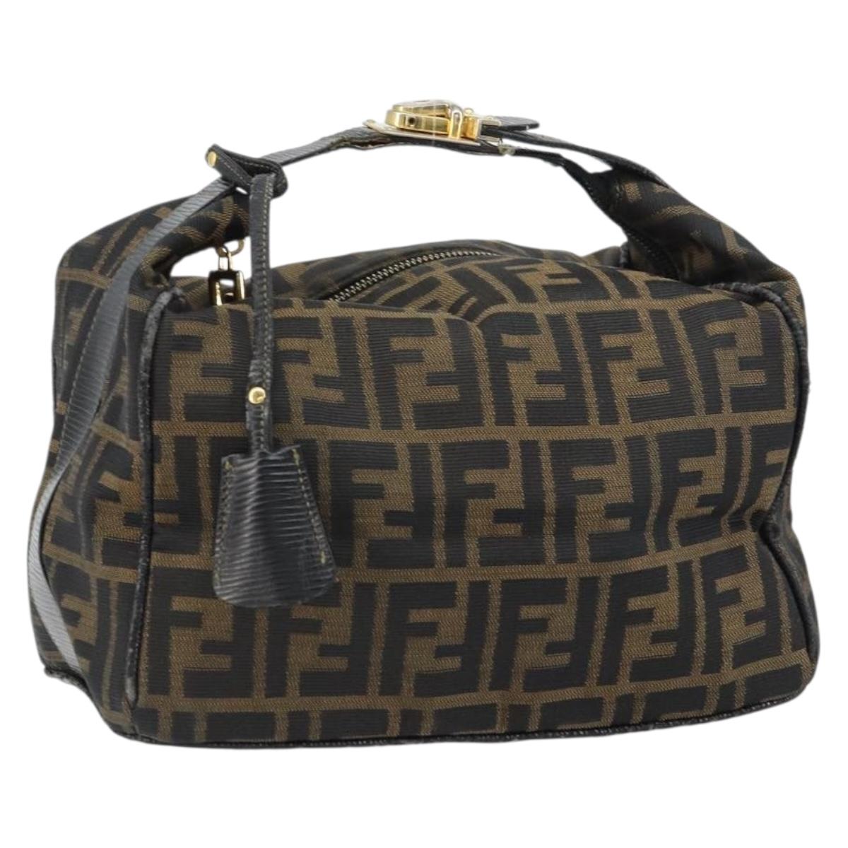 FENDI Zucca Canvas Vanity Bag Black Brown Auth 158112