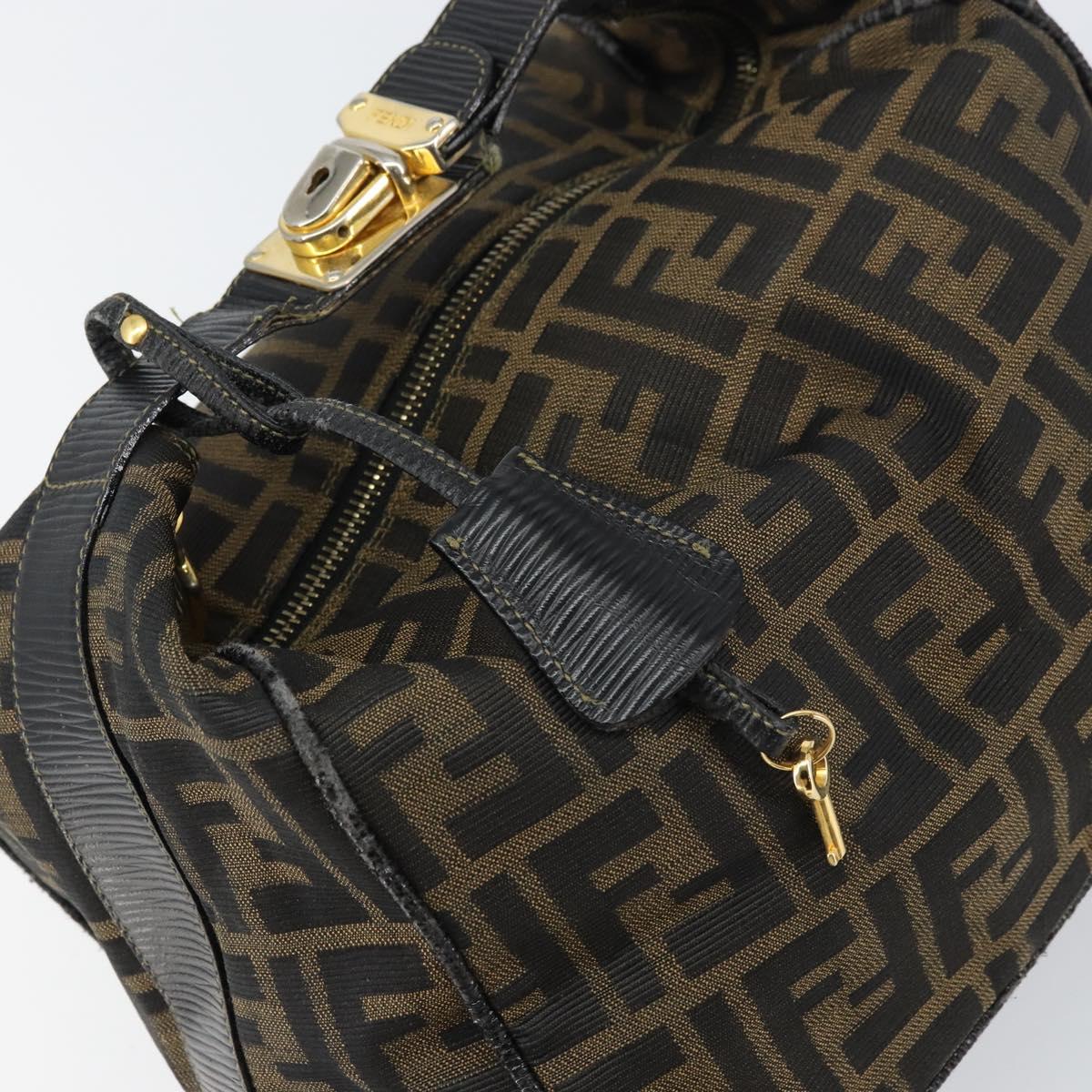 FENDI Zucca Canvas Vanity Bag Black Brown Auth 158112