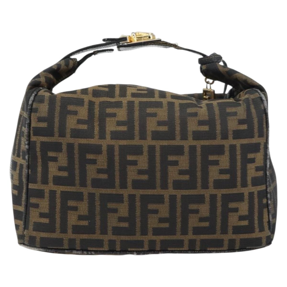 FENDI Zucca Canvas Vanity Bag Black Brown Auth 158112