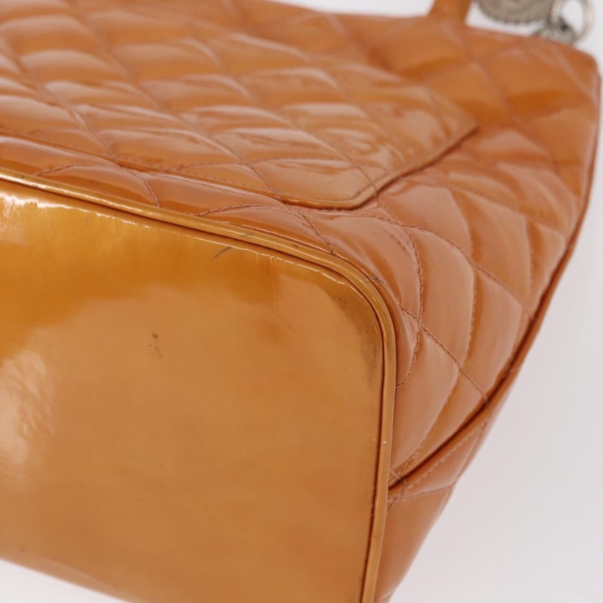 CHANEL Standard Tote Bag Patent leather Beige Silver CC Auth 158120