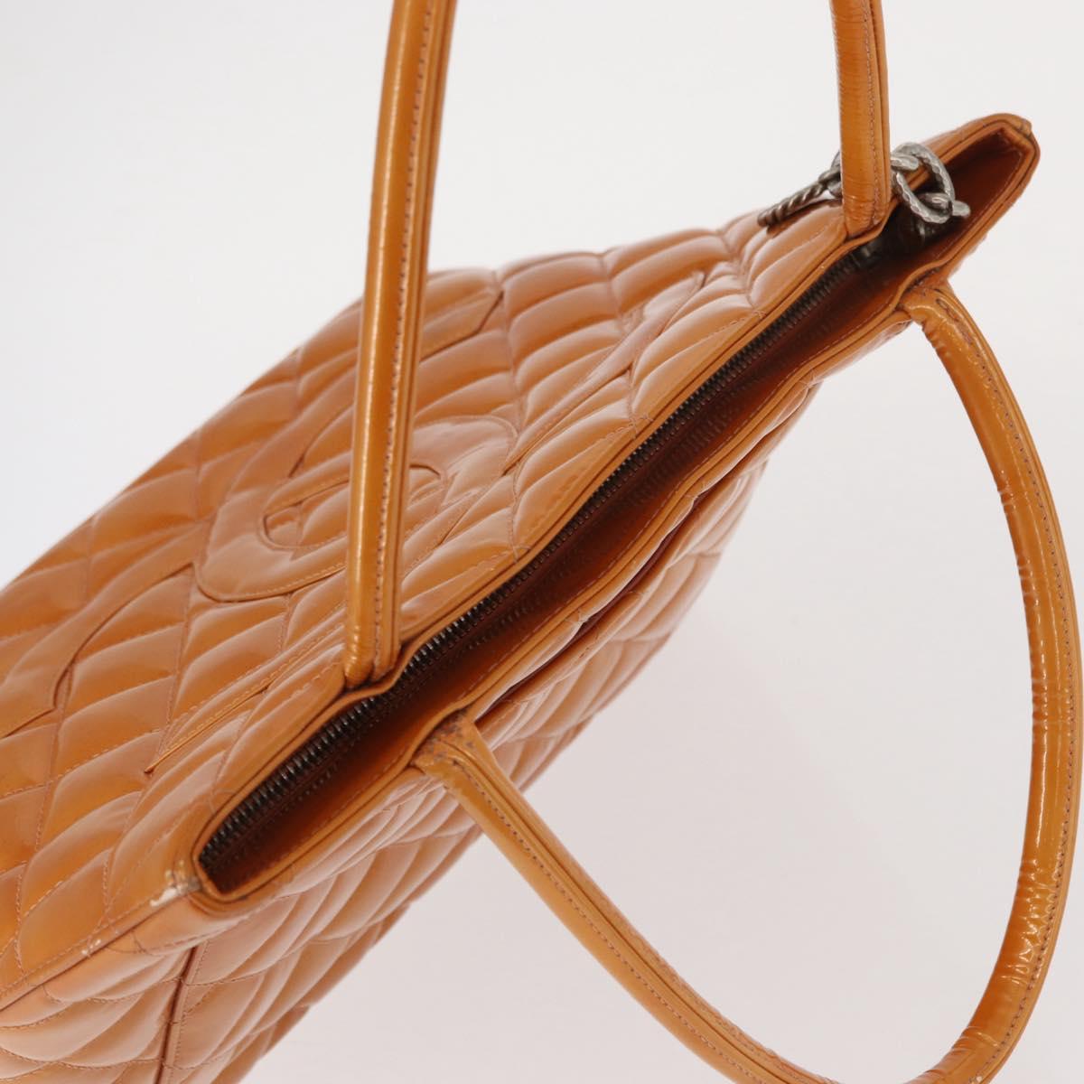 CHANEL Standard Tote Bag Patent leather Beige Silver CC Auth 158120