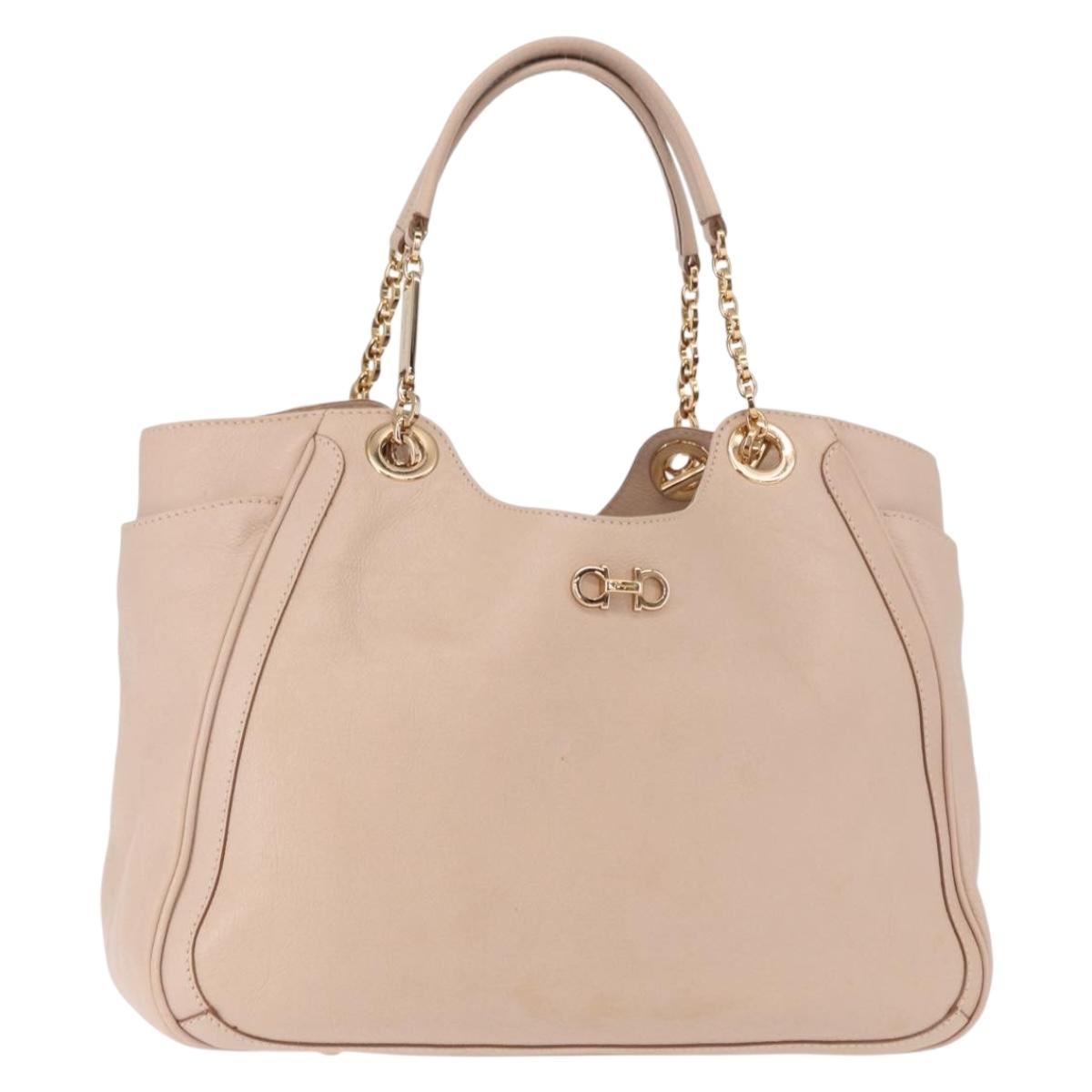Salvatore Ferragamo Gancini Tote Bag Leather Pink Gold Auth 158121