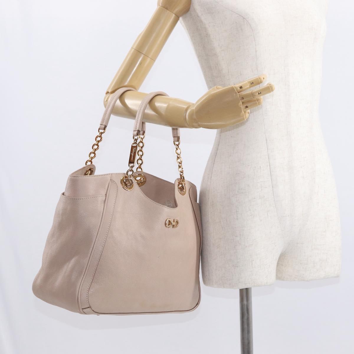 Salvatore Ferragamo Gancini Tote Bag Leather Pink Gold Auth 158121