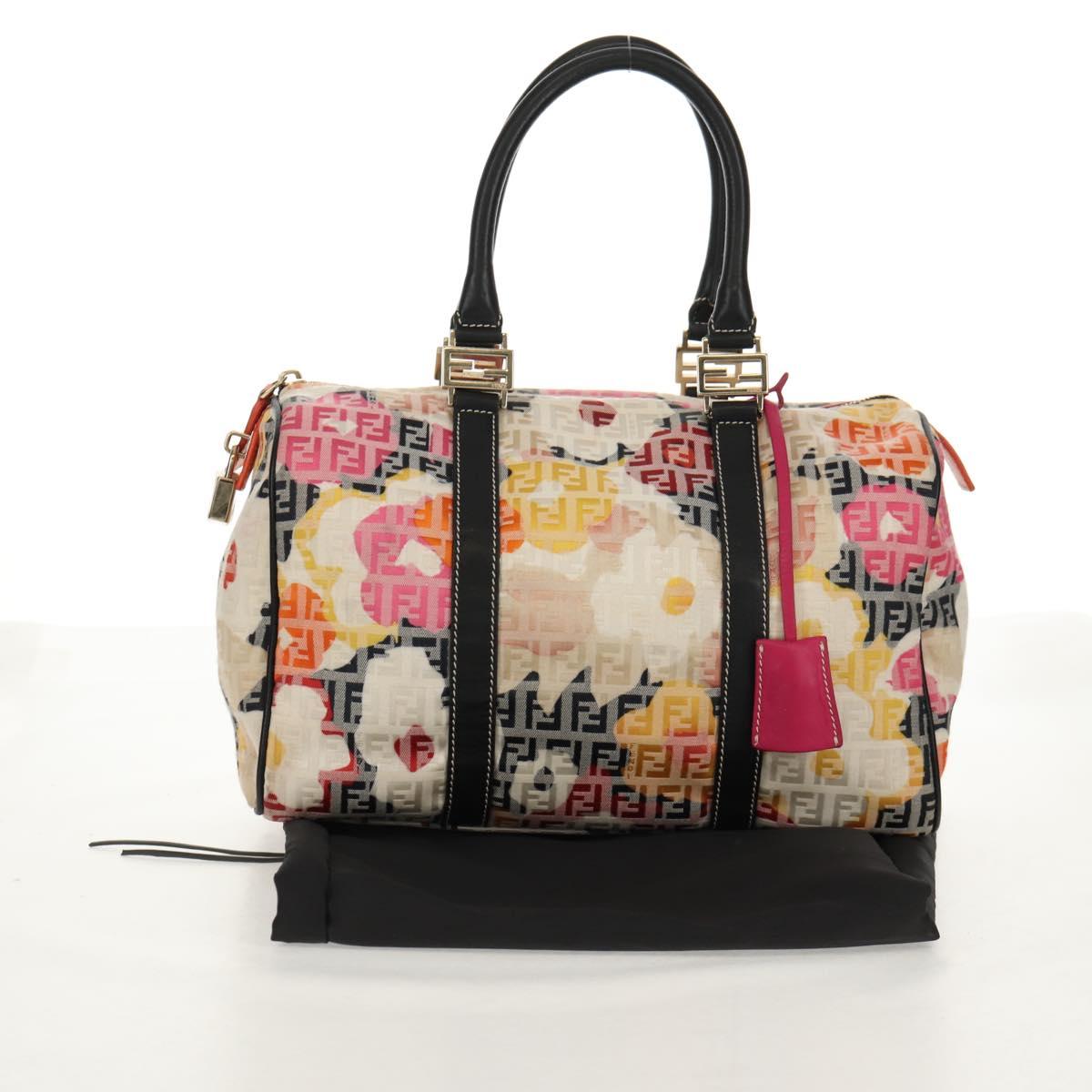 FENDI Zucchino Canvas Boston Bag Multicolor Gold Auth 158130SAV