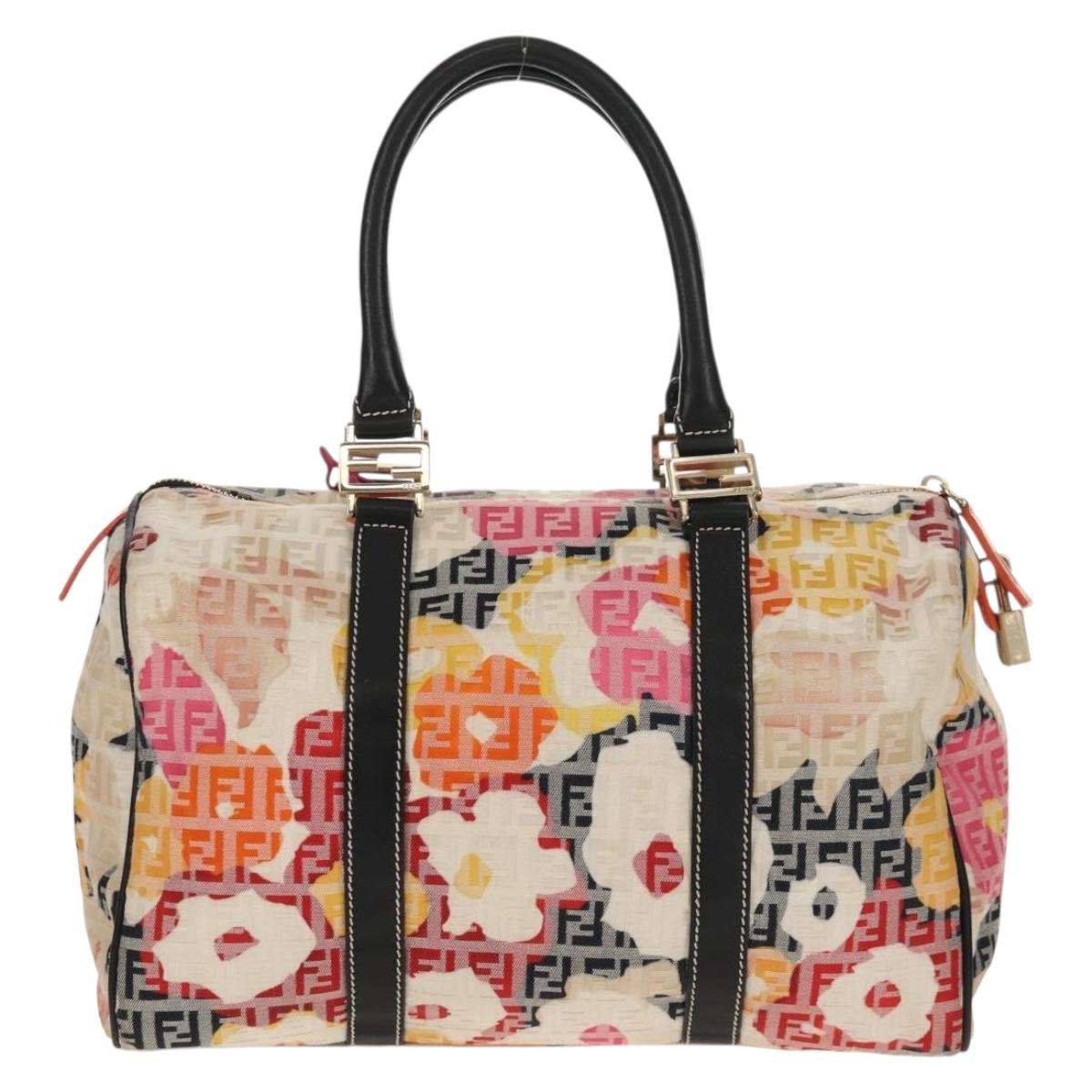FENDI Zucchino Canvas Boston Bag Multicolor Gold Auth 158130SAV