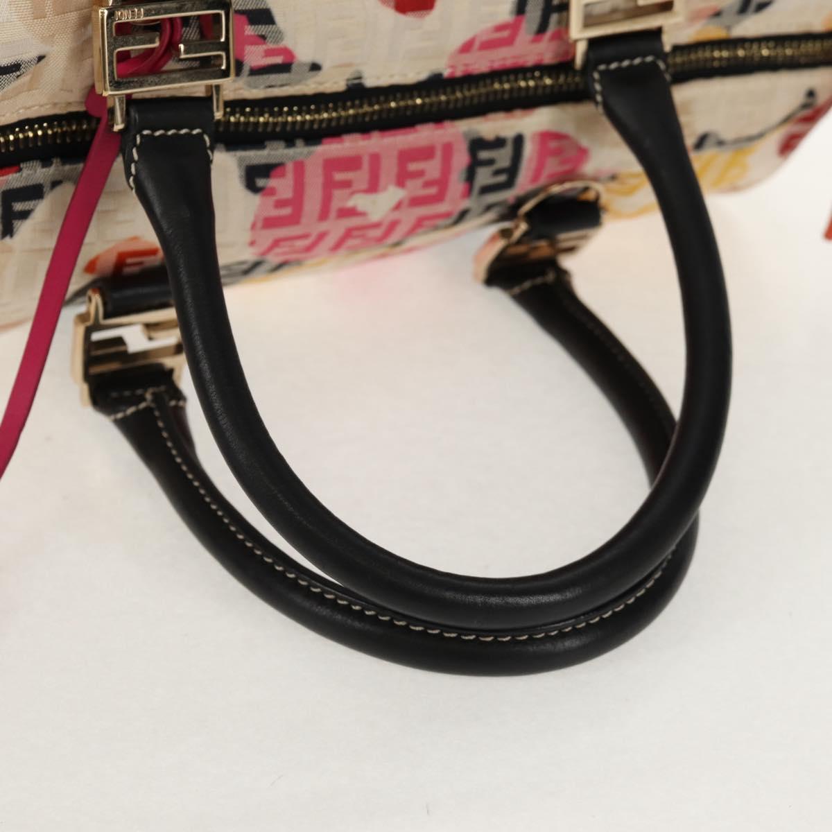FENDI Zucchino Canvas Boston Bag Multicolor Gold Auth 158130SAV