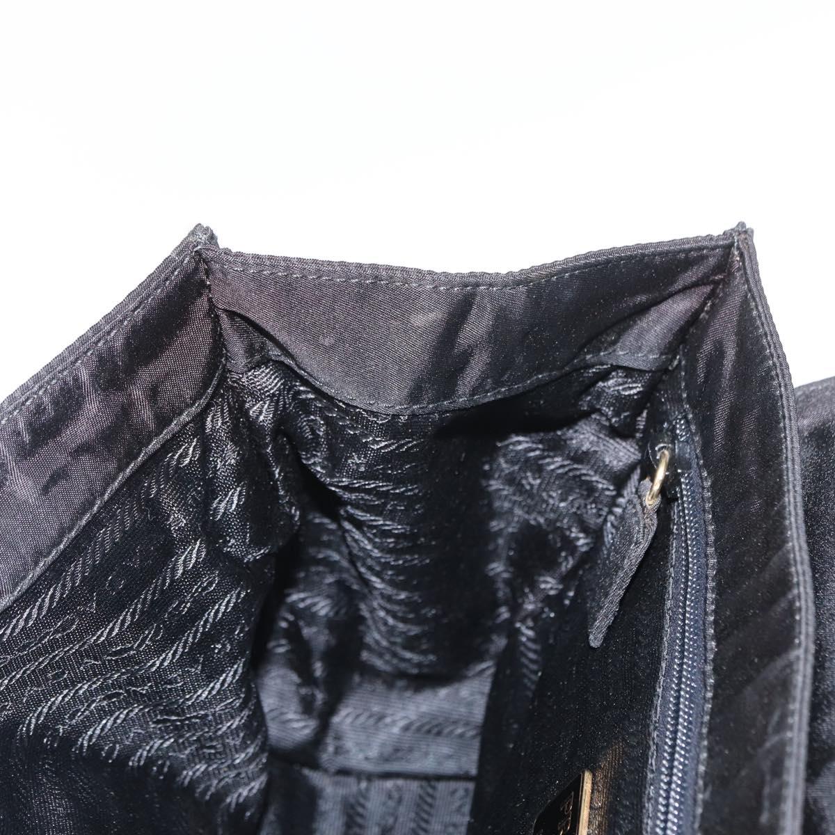 PRADA Hand Bag Nylon Black gold Auth 158131