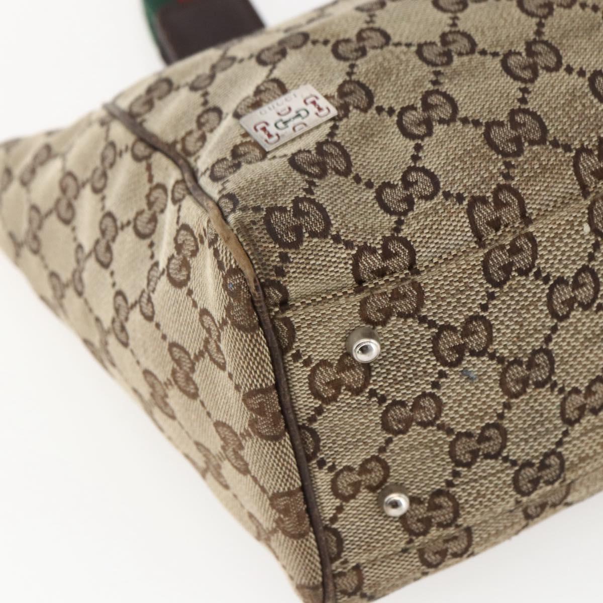 GUCCI GG Canvas Web Sherry Line Tote Bag Beige Green Red 115810 Auth 158134