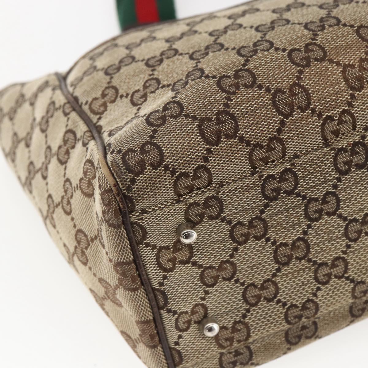 GUCCI GG Canvas Web Sherry Line Tote Bag Beige Green Red 115810 Auth 158134