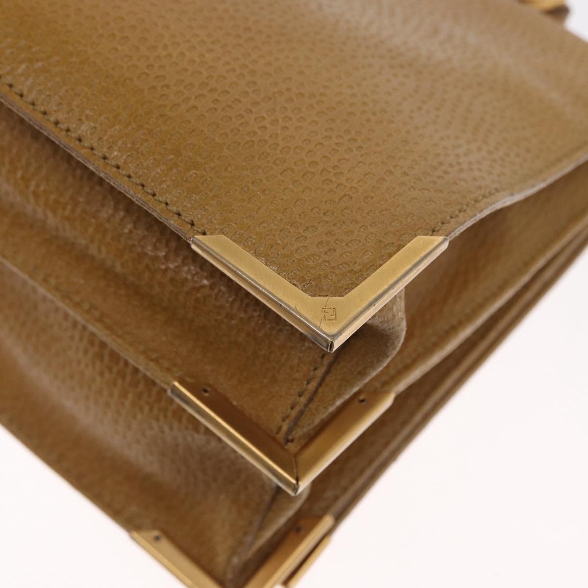 FENDI Hand Bag Leather 2way Brown Gold Auth 158141