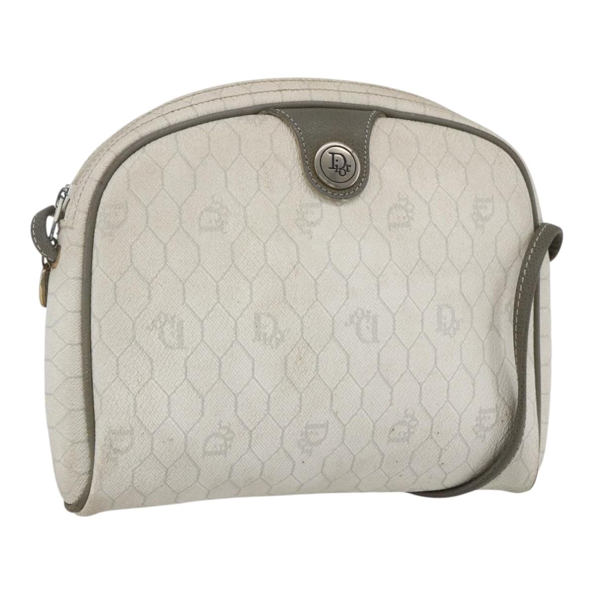 Christian Dior Honeycomb Canvas Shoulder Bag PVC Gold White Auth 158146