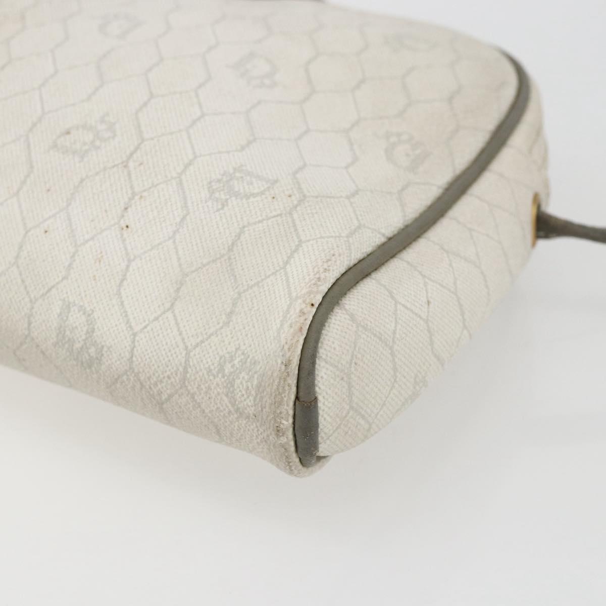 Christian Dior Honeycomb Canvas Shoulder Bag PVC Gold White Auth 158146