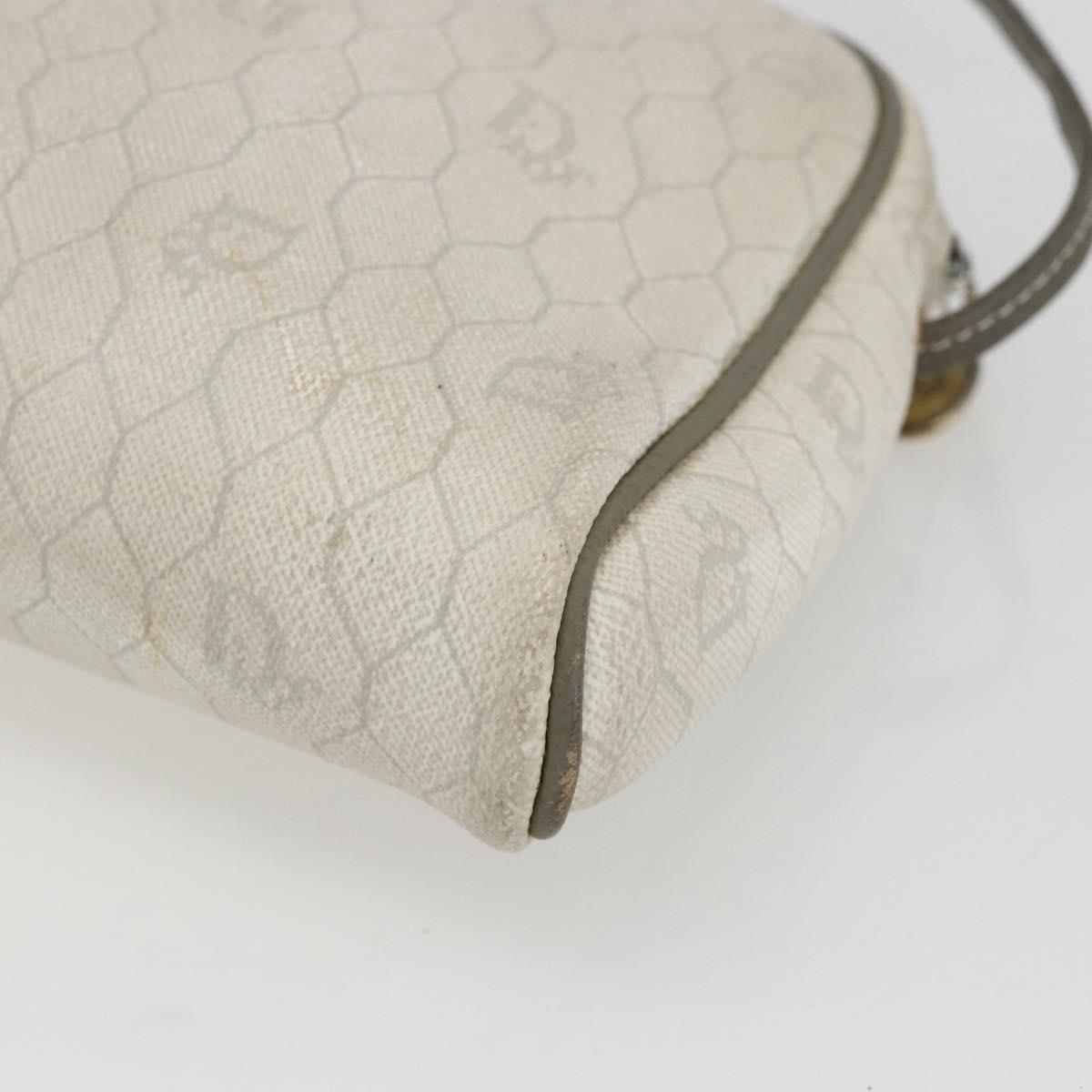 Christian Dior Honeycomb Canvas Shoulder Bag PVC Gold White Auth 158146