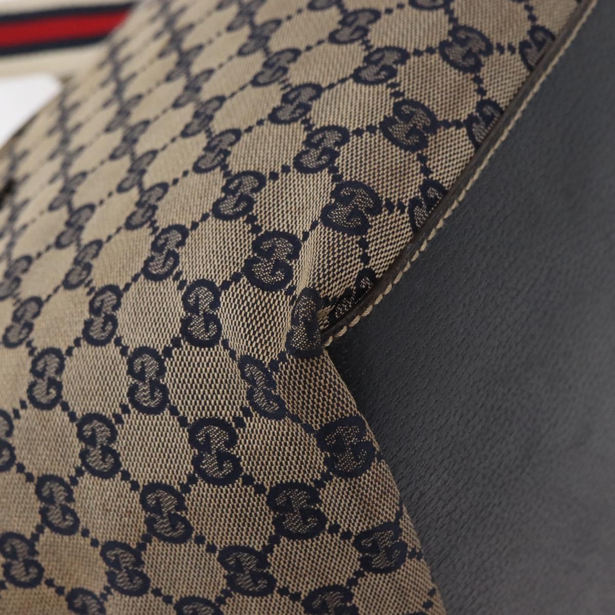 GUCCI GG Canvas Sherry Line Tote Bag Navy 131230 Auth 158147