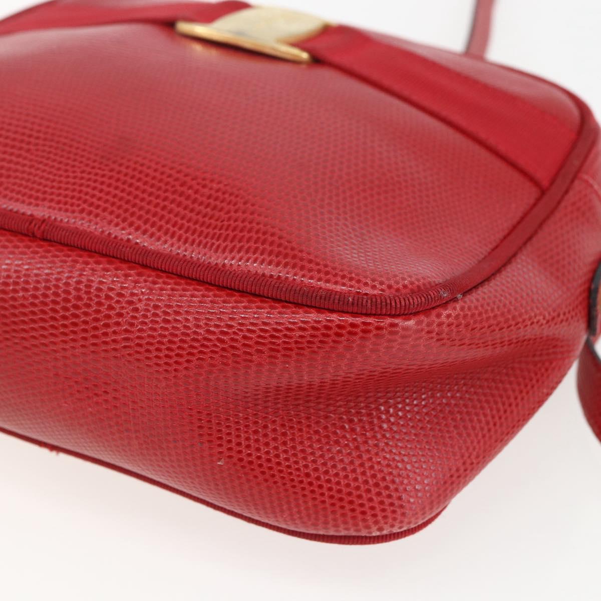 Salvatore Ferragamo Vala Shoulder Bag Leather Red Gold Auth 158148
