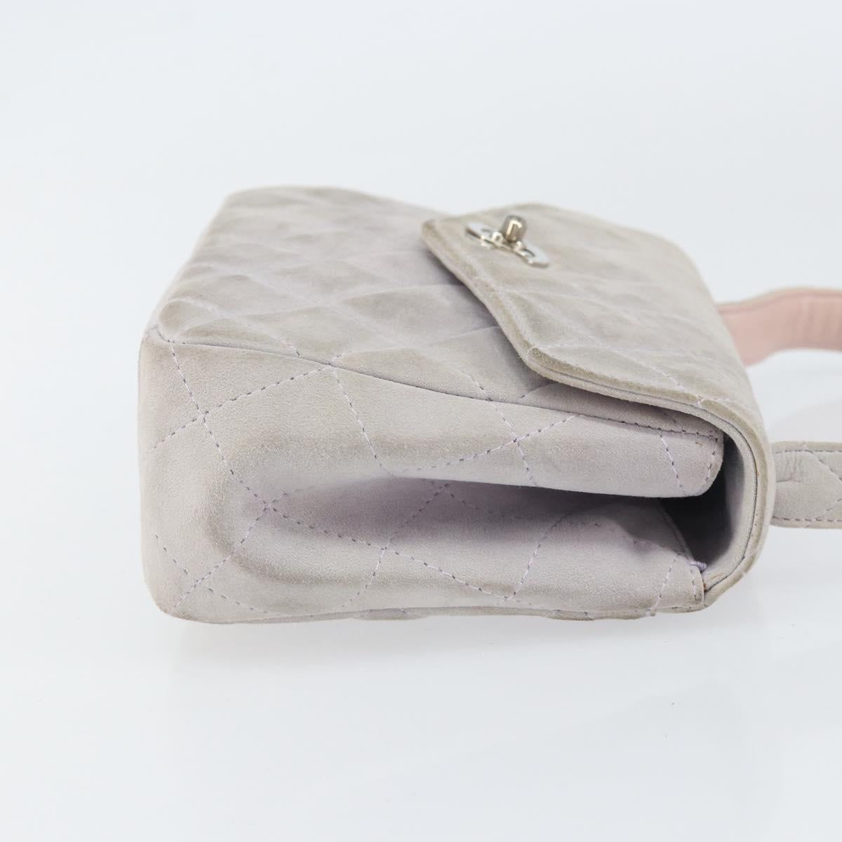 CHANEL Matelasse Hand Bag Suede Purple Silver CC Auth 158159