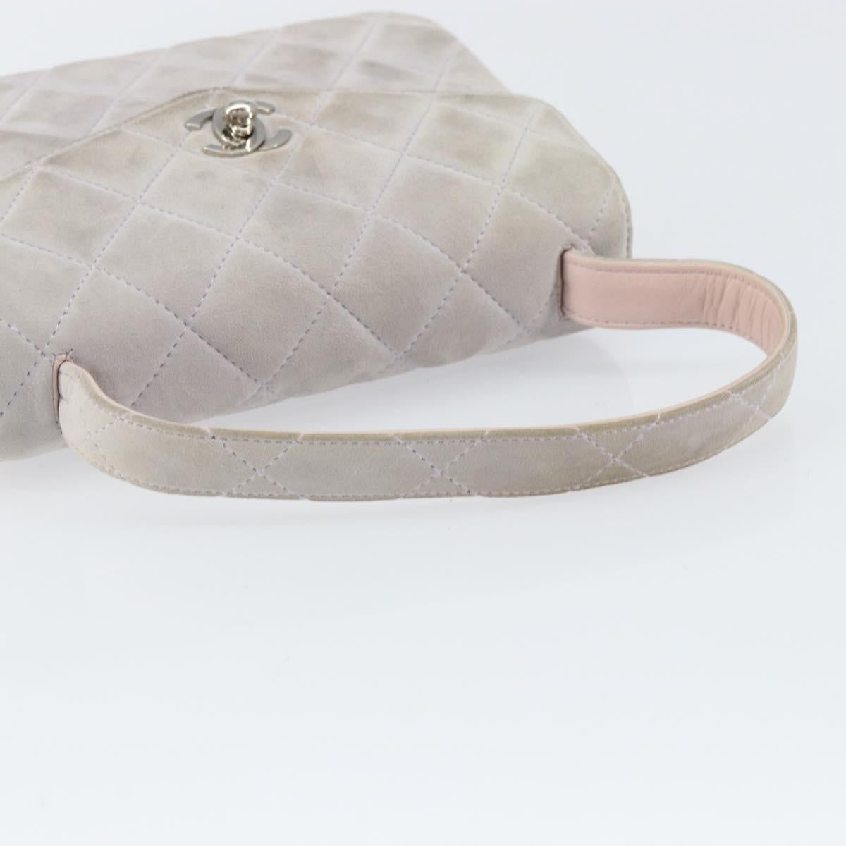 CHANEL Matelasse Hand Bag Suede Purple Silver CC Auth 158159