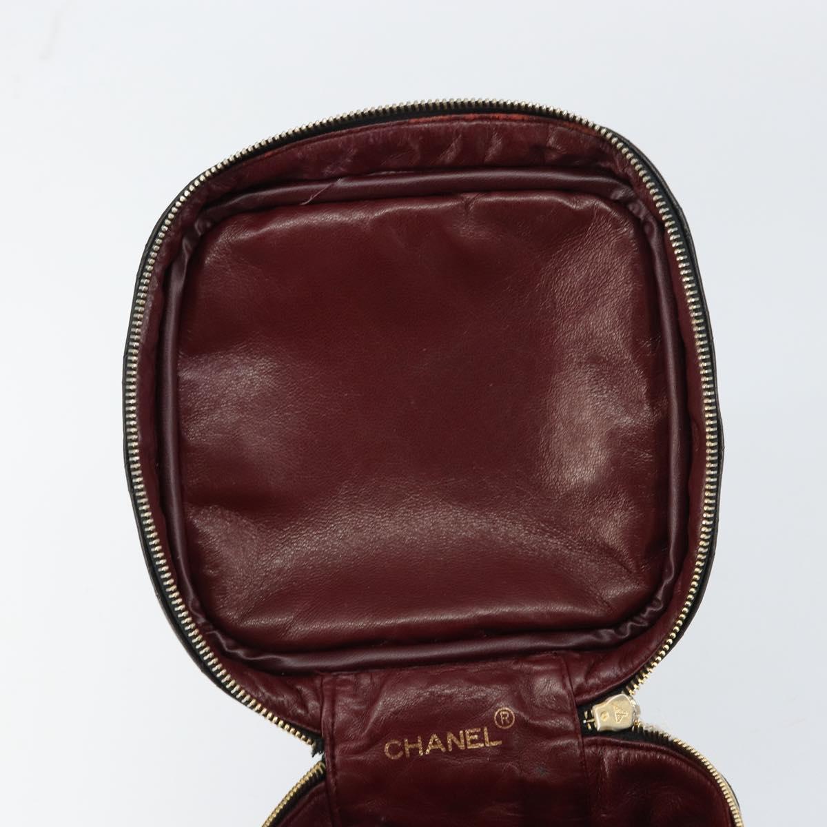 CHANEL Matelasse Vanity Pouch Hand Bag Lamb Skin Black Gold CC Auth 158160A