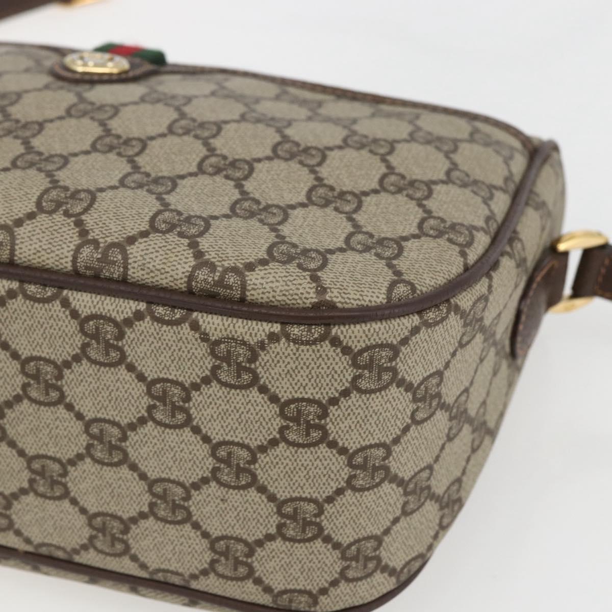 GUCCI GG Supreme Web Sherry Line Bag PVC Beige Gold 164 02 077 Auth 158162