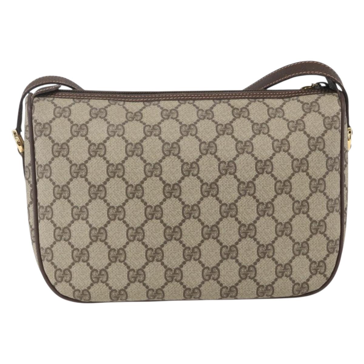 GUCCI GG Supreme Web Sherry Line Bag PVC Beige Gold 164 02 077 Auth 158162