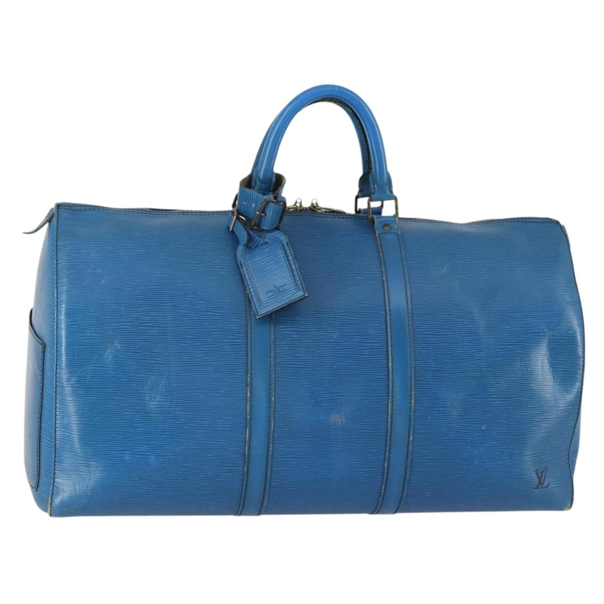 LOUIS VUITTON Epi Keepall 50 Boston Bag Blue M42965 LV Auth 158166