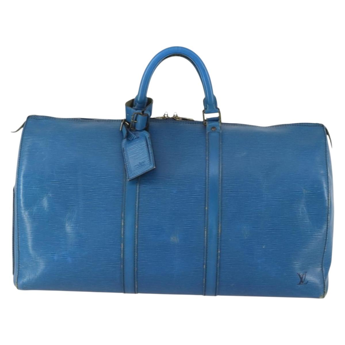 LOUIS VUITTON Epi Keepall 50 Boston Bag Blue M42965 LV Auth 158166